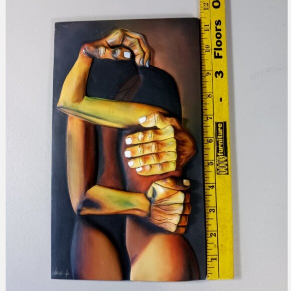 Tile Sculpture Ceramic Pottery Los Amantes Oswaldo Guayasamin Ecuador 3D Modern - Picture 11 of 13